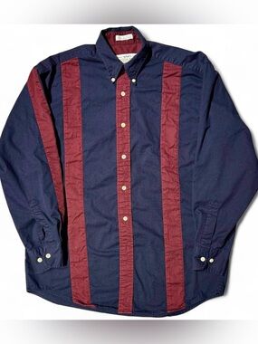 VINTAGE BURGUNDY STRIPPED NAVY FELDINI NATURAL ISSUE SMALL SHIRT